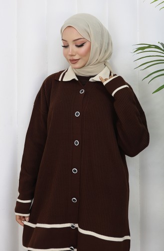 Knitwear Polo Collar Buttoned Tunic Trousers Two Piece Suit 1108-03 Brown 1108-03