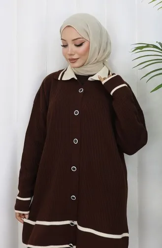 Gebreide Polokraag Tuniek Met Knopen Broek Tweedelig Pak 1108-03 Bruin 1108-03