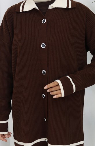 Knitwear Polo Collar Buttoned Tunic Trousers Two Piece Suit 1108-03 Brown 1108-03