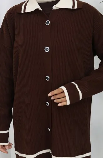 Gebreide Polokraag Tuniek Met Knopen Broek Tweedelig Pak 1108-03 Bruin 1108-03