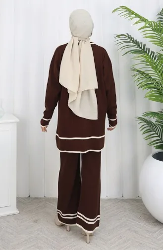 Gebreide Polokraag Tuniek Met Knopen Broek Tweedelig Pak 1108-03 Bruin 1108-03