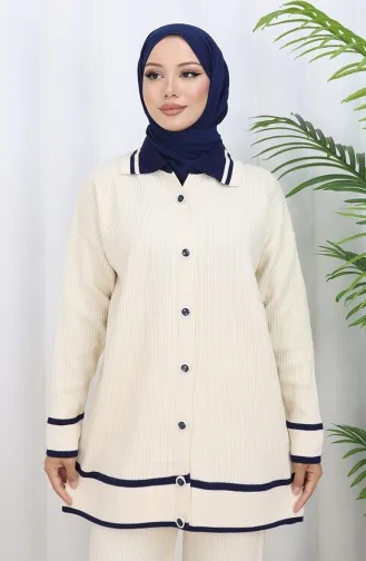 Ensemble Deux Pièces En Tricot Col Polo Tunique Boutonnée Et Pantalon 1108-04 Beige 1108-04