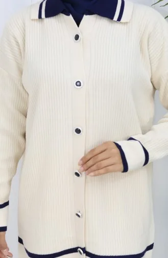 Ensemble Deux Pièces En Tricot Col Polo Tunique Boutonnée Et Pantalon 1108-04 Beige 1108-04