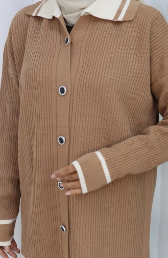 Ensemble Deux Pièces En Tricot Col Polo Tunique Boutonnée Pantalon 1108-07 Café Au Lait 1108-07