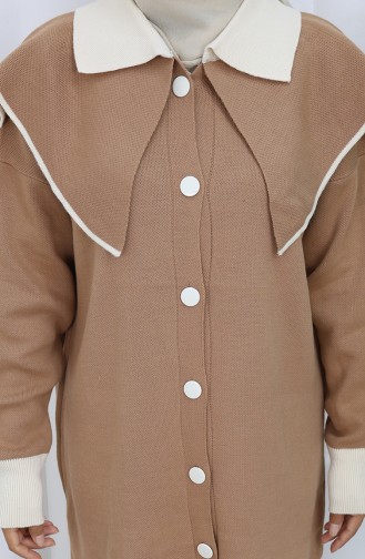 Ensemble Deux Pièces En Tricot Tunique Boutonnée Et Pantalon Garni 1122-04 Café Au Lait 1122-04