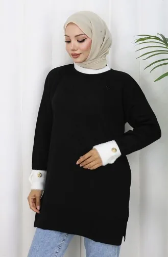Gebreide Tuniek Met Knoopdetail Op De Mouw 3000-01 Zwart 3000-01