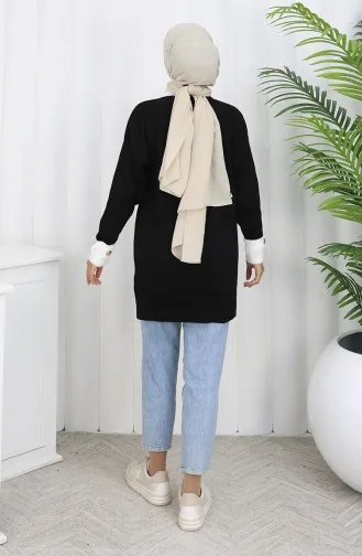 Gebreide Tuniek Met Knoopdetail Op De Mouw 3000-01 Zwart 3000-01