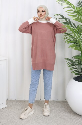 Tunique En Tricot Avec Détails De Boutons Et Garniture 3000-02 Rose Poudré 3000-02