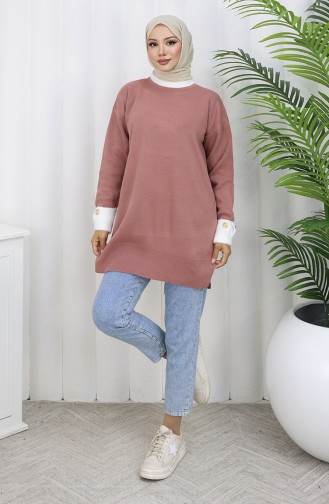 Tunique En Tricot Avec Détails De Boutons Et Garniture 3000-02 Rose Poudré 3000-02