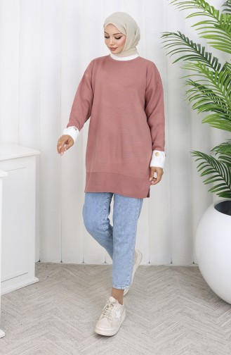 Tunique En Tricot Avec Détails De Boutons Et Garniture 3000-02 Rose Poudré 3000-02