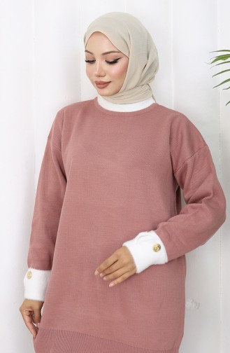 Tunique En Tricot Avec Détails De Boutons Et Garniture 3000-02 Rose Poudré 3000-02