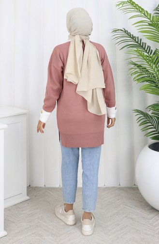 Tunique En Tricot Avec Détails De Boutons Et Garniture 3000-02 Rose Poudré 3000-02
