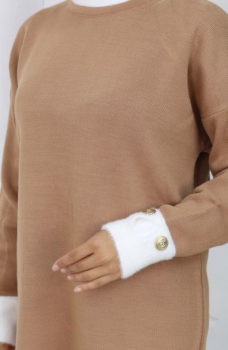 Tunique Tricotée Avec Détail Boutonné Sur La Manche 3000-04 Café Au Lait 3000-04