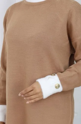 Knitted Tunic With Button Detail On The Sleeve 3000-04 Milk Coffee 3000-04