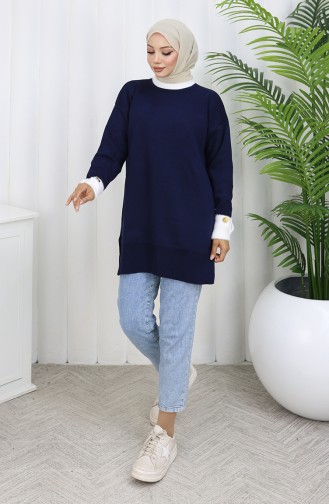 Knitted Tunic With Button Detail On The Sleeve 3000-05 Navy Blue 3000-05