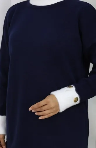 Triko Kolu Düğme Detaylı Garnili Tunik 3000-05 Lacivert