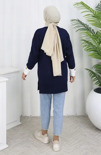 Triko Kolu Düğme Detaylı Garnili Tunik 3000-05 Lacivert