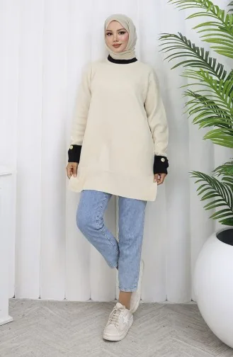 Tunique Tricotée Avec Détail Boutonné Sur La Manche 3000-07 Beige 3000-07