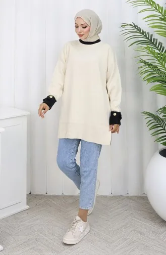 Tunique Tricotée Avec Détail Boutonné Sur La Manche 3000-07 Beige 3000-07