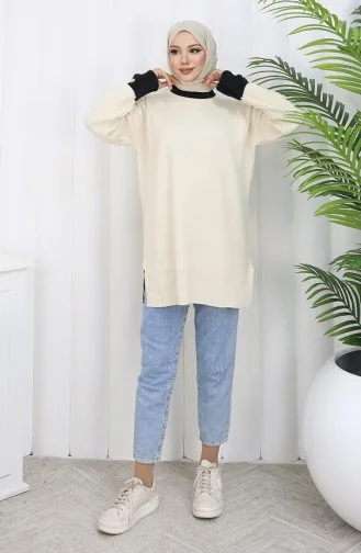 Tunique Tricotée Avec Détail Boutonné Sur La Manche 3000-07 Beige 3000-07