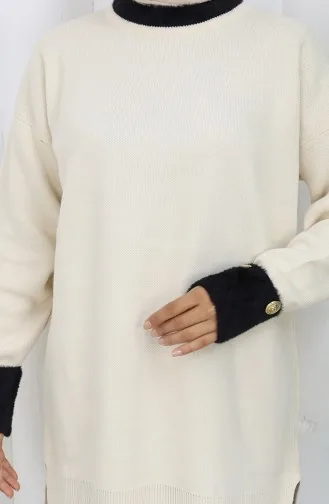 Tunique Tricotée Avec Détail Boutonné Sur La Manche 3000-07 Beige 3000-07
