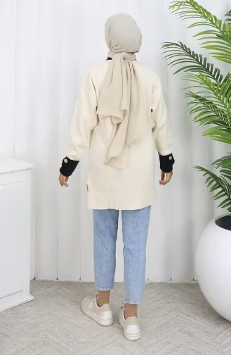 Tunique Tricotée Avec Détail Boutonné Sur La Manche 3000-07 Beige 3000-07