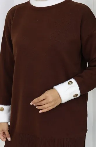 Knitwear Sleeve Button Detailed Garnished Tunic 3000-08 Brown 3000-08