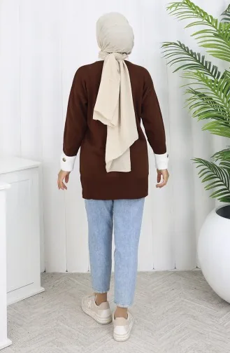 Knitwear Sleeve Button Detailed Garnished Tunic 3000-08 Brown 3000-08