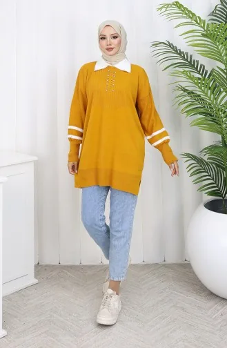 Triko Balon Kollu Yakalı Tunik 3007-02 Hardal