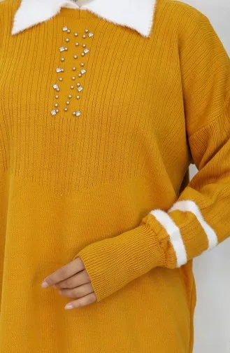 Triko Balon Kollu Yakalı Tunik 3007-02 Hardal