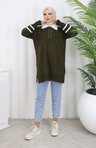 Triko Balon Kollu Yakalı Tunik 3007-03 Haki