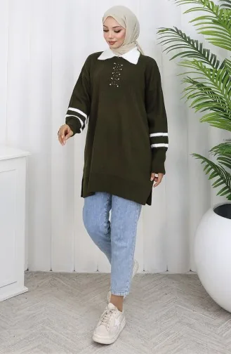 Triko Balon Kollu Yakalı Tunik 3007-03 Haki