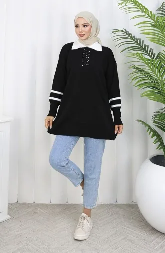 Triko Balon Kollu Yakalı Tunik 3007-04 Siyah