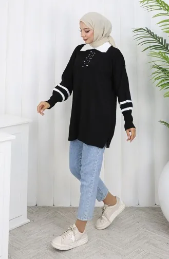 Triko Balon Kollu Yakalı Tunik 3007-04 Siyah