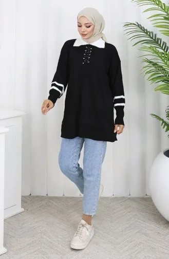 Triko Balon Kollu Yakalı Tunik 3007-04 Siyah