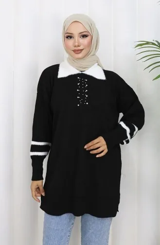 Triko Balon Kollu Yakalı Tunik 3007-04 Siyah