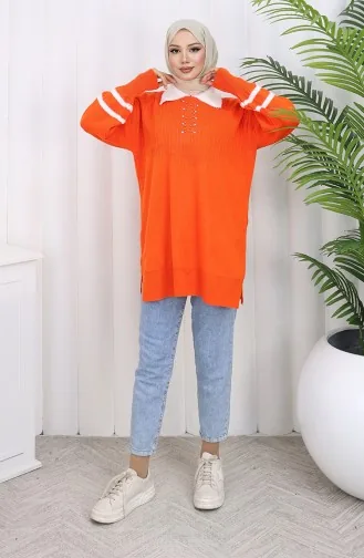 Triko Balon Kollu Yakalı Tunik 3007-07 Oranj
