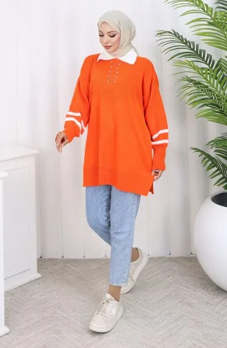 Triko Balon Kollu Yakalı Tunik 3007-07 Oranj