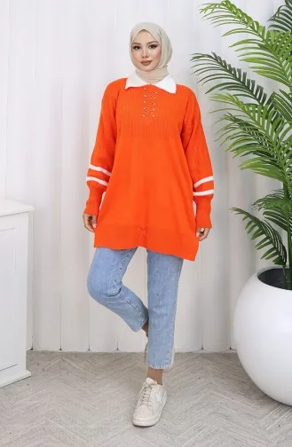 Triko Balon Kollu Yakalı Tunik 3007-07 Oranj
