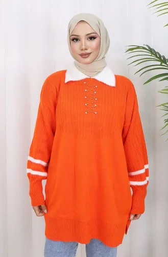 Triko Balon Kollu Yakalı Tunik 3007-07 Oranj