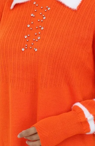Triko Balon Kollu Yakalı Tunik 3007-07 Oranj