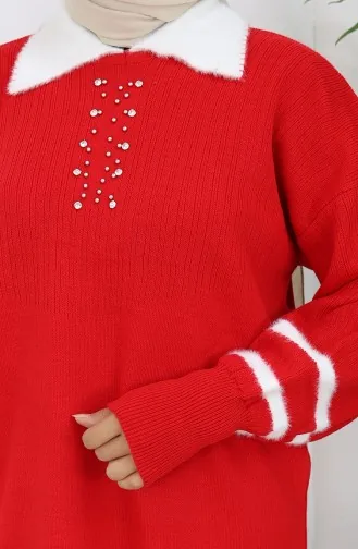 Triko Balon Kollu Yakalı Tunik 3007-08 Kırmızı