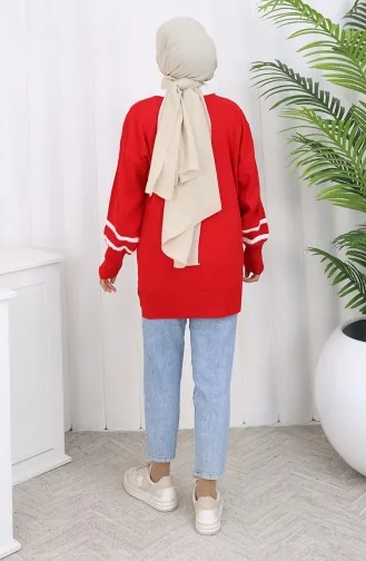 Triko Balon Kollu Yakalı Tunik 3007-08 Kırmızı