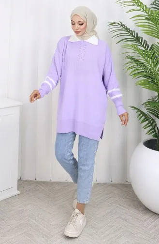 Triko Balon Kollu Yakalı Tunik 3007-09 Lila