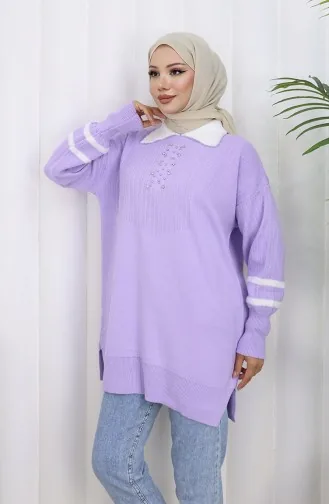 Triko Balon Kollu Yakalı Tunik 3007-09 Lila