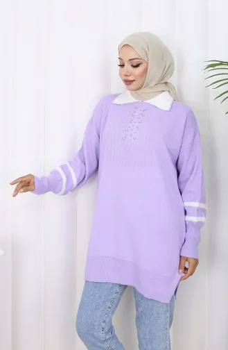 Triko Balon Kollu Yakalı Tunik 3007-09 Lila