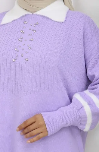 Triko Balon Kollu Yakalı Tunik 3007-09 Lila