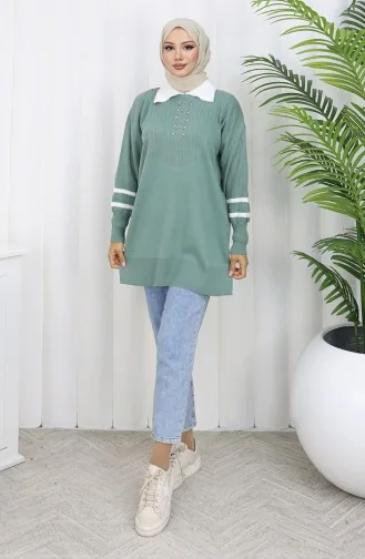Triko Balon Kollu Yakalı Tunik 3007-10 Çağla Yeşili