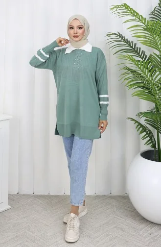 Triko Balon Kollu Yakalı Tunik 3007-10 Çağla Yeşili