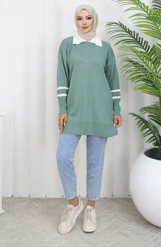 Triko Balon Kollu Yakalı Tunik 3007-10 Çağla Yeşili